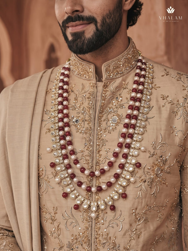 Ruby Red & Ivory Bead Layered Dulha Mala, view 6