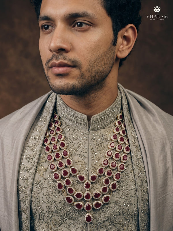 Ruby Red Teardrop Stone Layered Dulha Mala, view 2