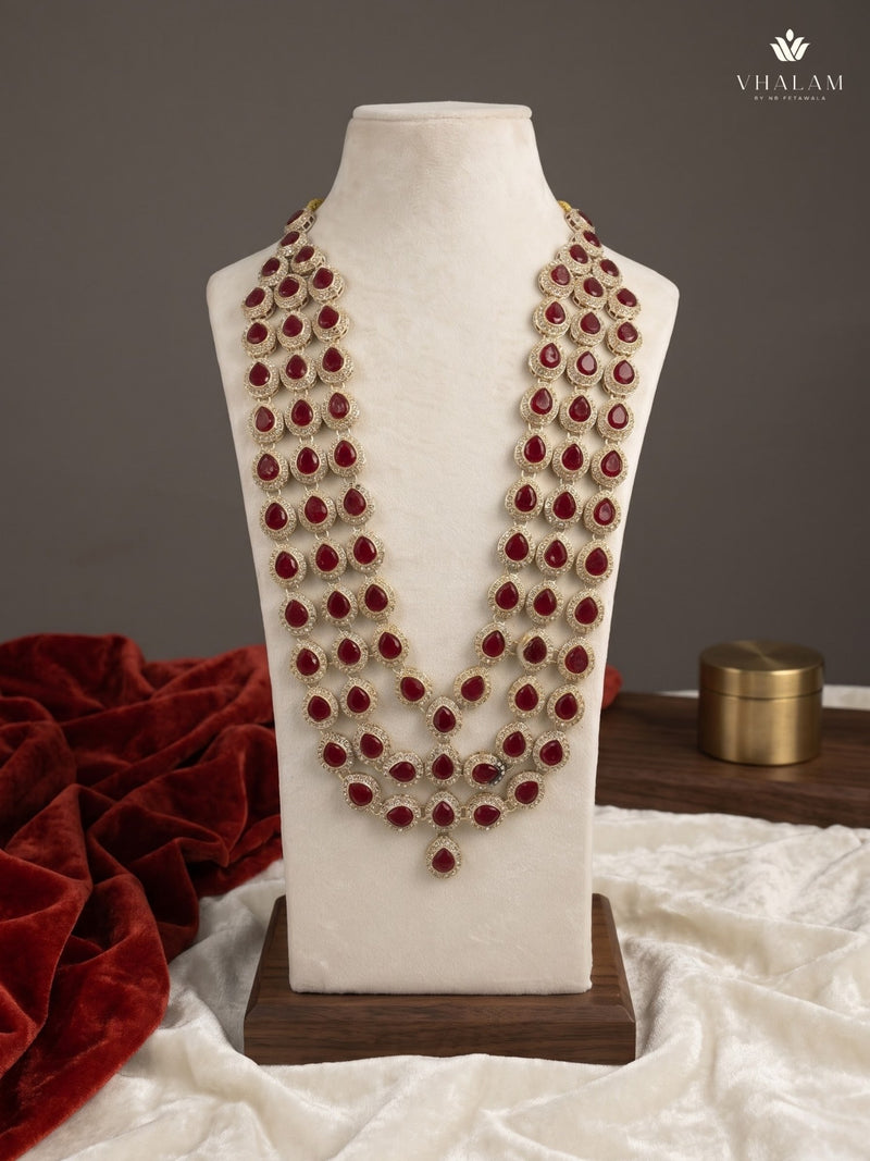 Ruby Red Teardrop Stone Layered Dulha Mala, view 3