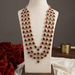 Ruby Red Teardrop Stone Layered Dulha Mala, view 3