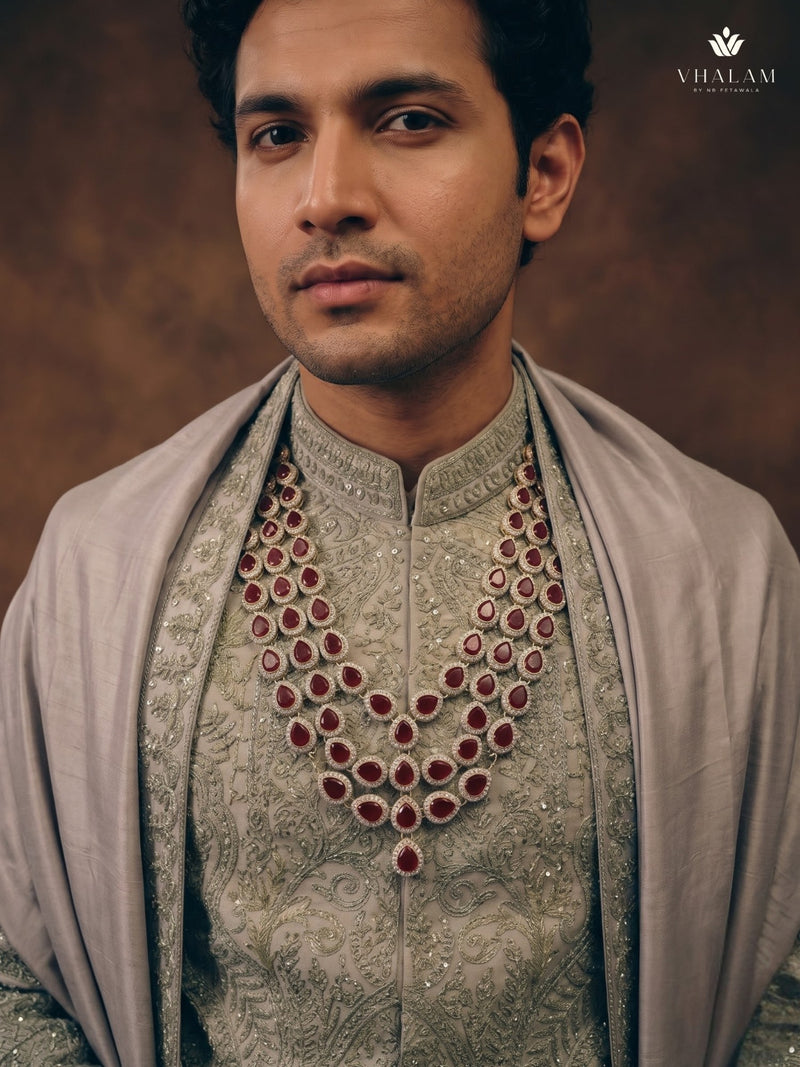 Ruby Red Teardrop Stone Layered Dulha Mala, view 4