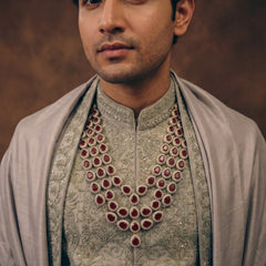 Ruby Red Teardrop Stone Layered Dulha Mala, view 4