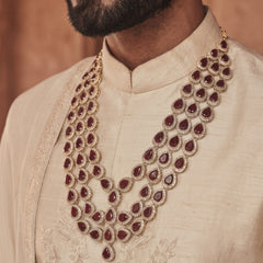 Ruby Red Teardrop Stone Layered Dulha Mala, view 5