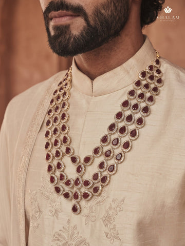 Ruby Red Teardrop Stone Layered Dulha Mala