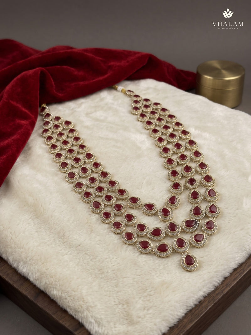 Ruby Red Teardrop Stone Layered Dulha Mala, view 7