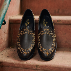 Black Gold Vine Embroidered Wedding Loafers | pair hero
