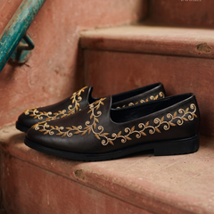 Black Gold Vine Embroidered Wedding Loafers | styling view 2