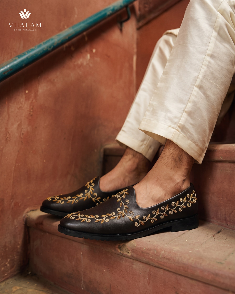 Black Gold Vine Embroidered Wedding Loafers | styling view 3