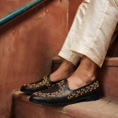 Black Gold Vine Embroidered Wedding Loafers | styling view 3