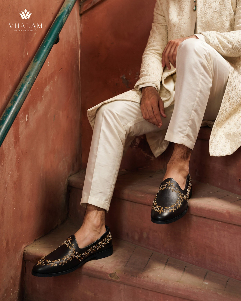 Black Gold Vine Embroidered Wedding Loafers | styling view 5
