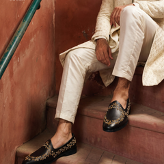 Black Gold Vine Embroidered Wedding Loafers | styling view 5