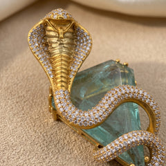 Gold-Tone Cobra Brooch with Pastel Green Accent, detail view