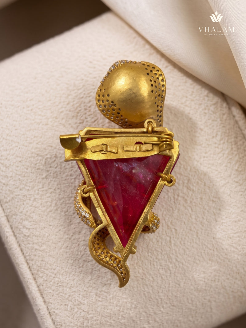 Gold-Tone Cobra Brooch with Red Accent, rear view