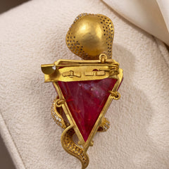 Gold-Tone Cobra Brooch with Red Accent, rear view
