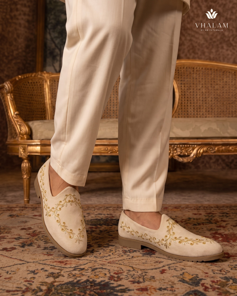 Golden Bird cream loafers | worn view 1