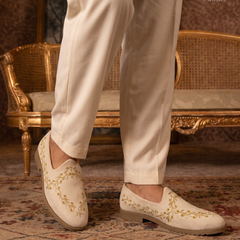 Golden Bird cream loafers | worn view 1