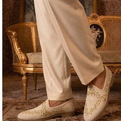 Golden Bird cream loafers | worn view 2