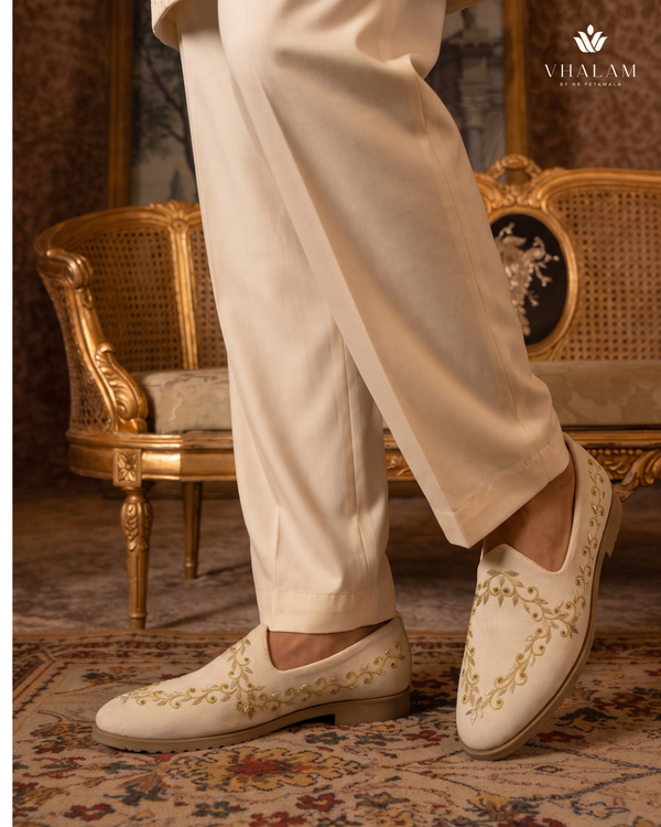 Golden Bird cream loafers | worn view 2