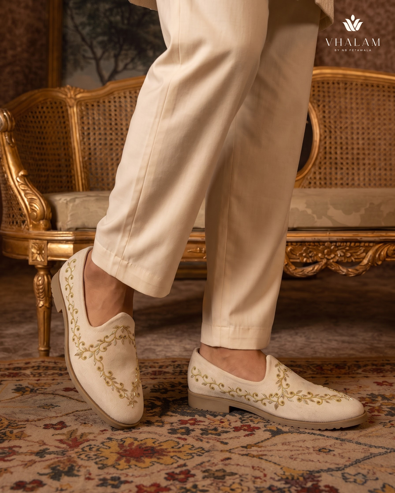 Golden Bird cream loafers | worn view 3
