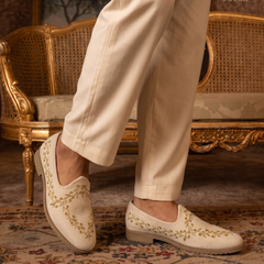 Golden Bird cream loafers | worn view 3