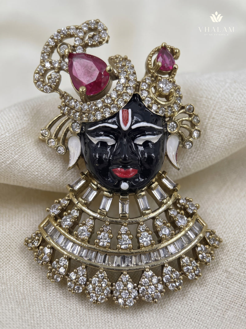 Devotional Face Brooch with Pink Accents, detail view