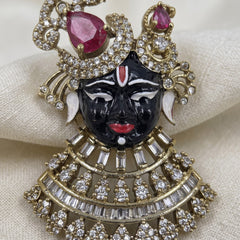 Devotional Face Brooch with Pink Accents, detail view