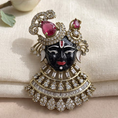 Devotional Face Brooch with Pink Accents, front view