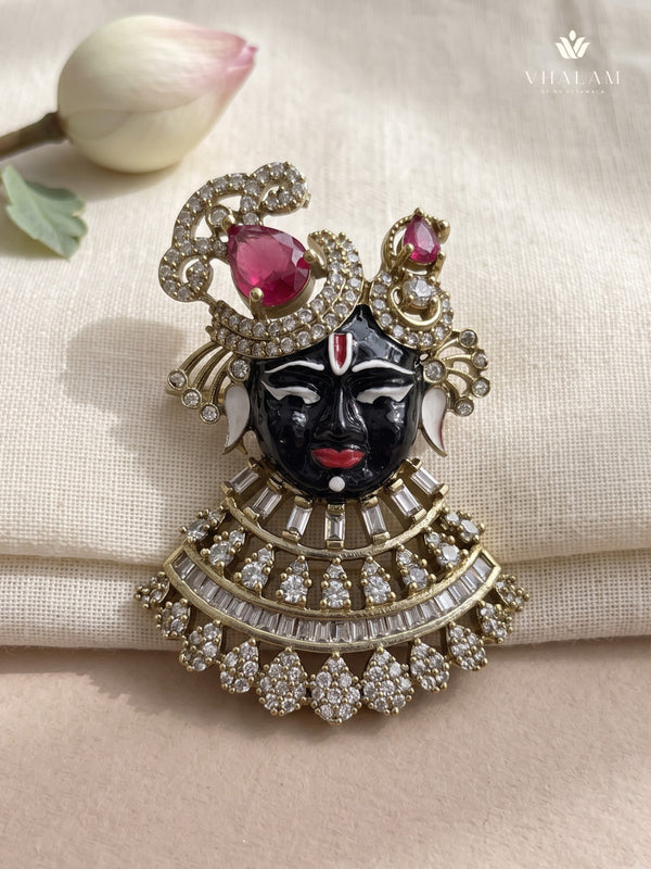 Devotional Face Brooch with Pink Accents, front view