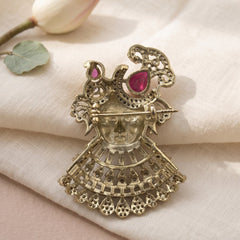 Devotional Face Brooch with Pink Accents, rear view