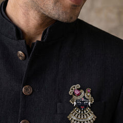 Devotional Face Brooch with Pink Accents, styled view