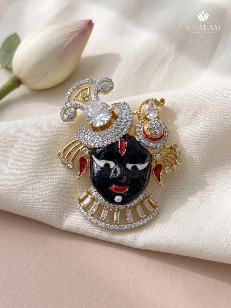 Devotional Face Brooch with Clear Accents, front view