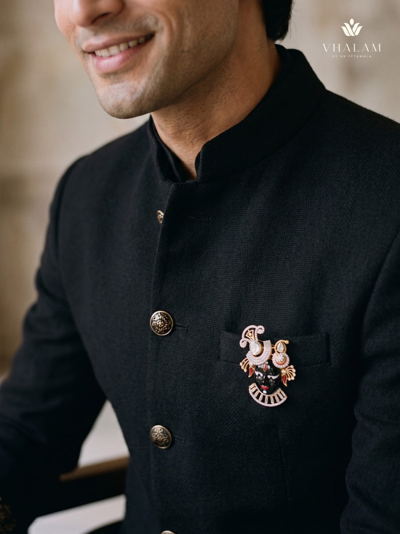 Devotional Face Brooch with Clear Accents, styled view