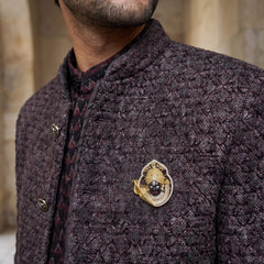 Devotional Face Brooch with Trident Motif, styled view
