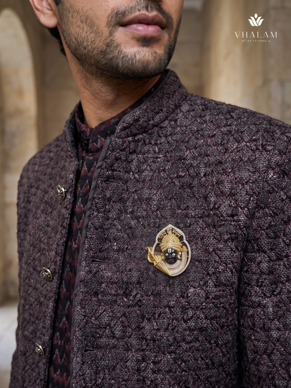 Devotional Face Brooch with Trident Motif, styled view