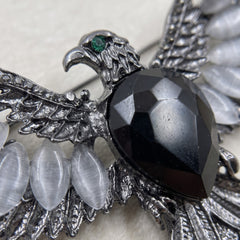 Silver-Tone Eagle Brooch with Black Centre, detail view