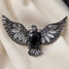 Silver-Tone Eagle Brooch with Black Centre, front view
