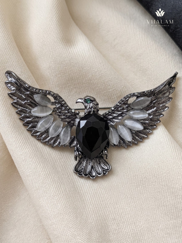 Silver-Tone Eagle Brooch with Black Centre, front view
