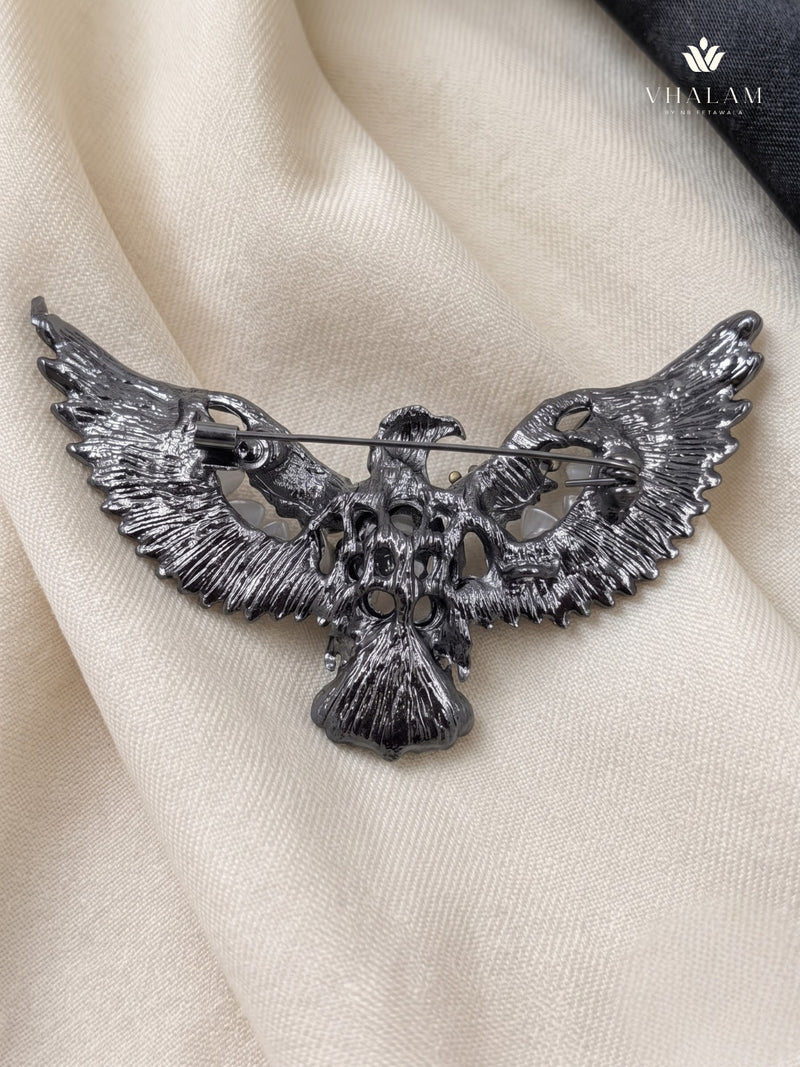 Silver-Tone Eagle Brooch with Black Centre, rear view
