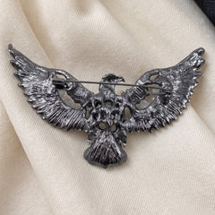 Silver-Tone Eagle Brooch with Black Centre, rear view