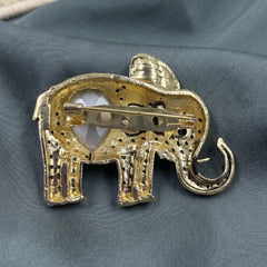 Gold-Tone Blue Elephant Brooch, rear view