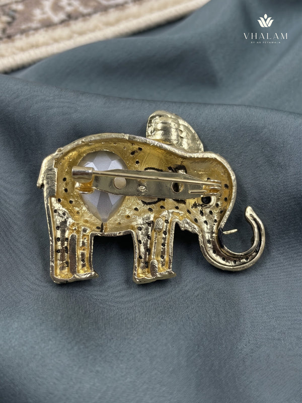 Gold-Tone Blue Elephant Brooch, rear view