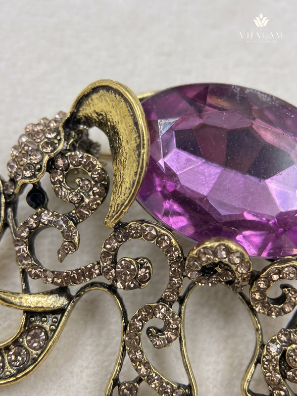 Gold-Tone Pink Elephant Brooch, detail view