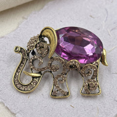 Gold-Tone Pink Elephant Brooch, front view