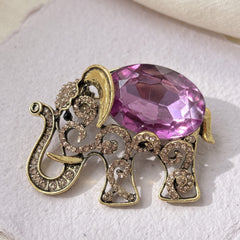 Gold-Tone Pink Elephant Brooch, front view