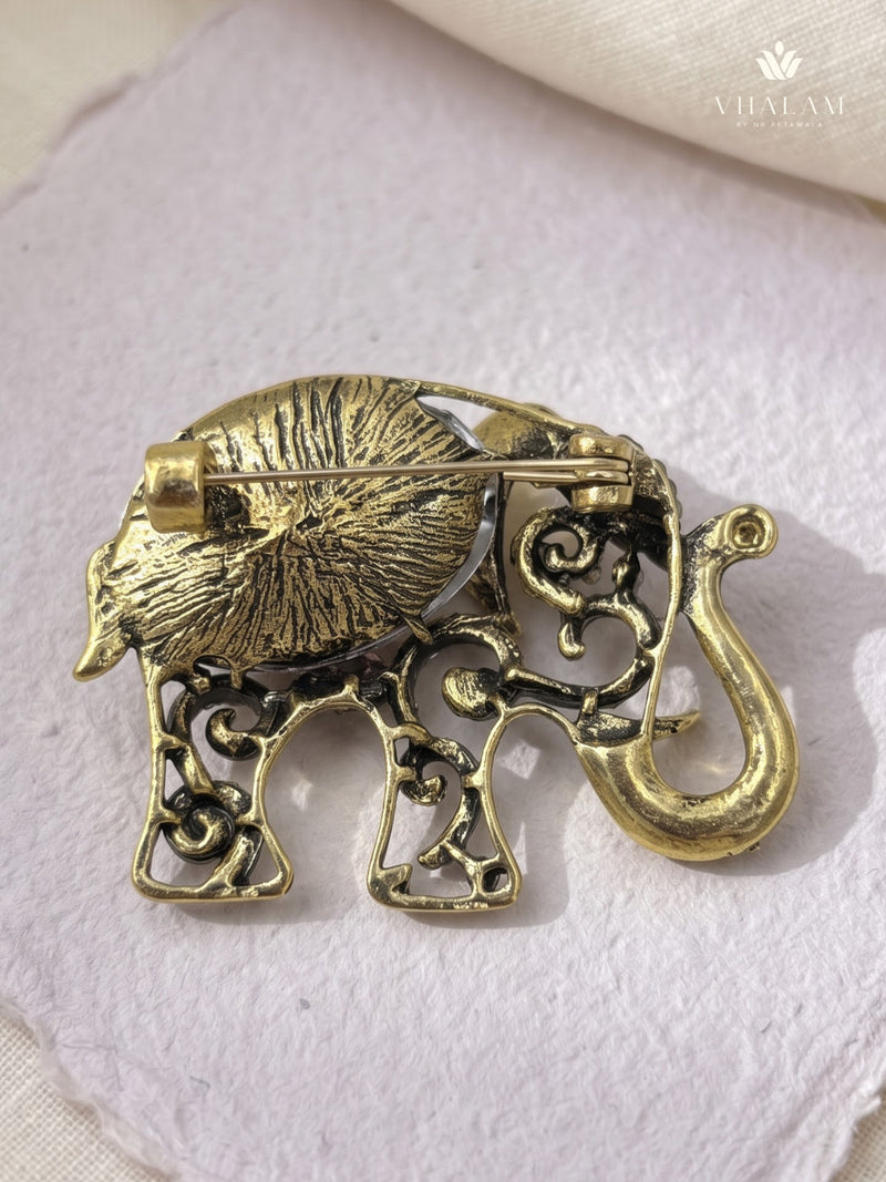 Gold-Tone Pink Elephant Brooch, rear view