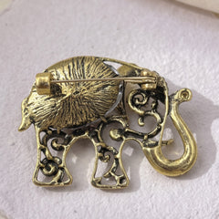 Gold-Tone Pink Elephant Brooch, rear view