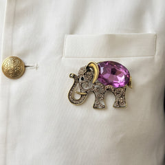 Gold-Tone Pink Elephant Brooch, styled view