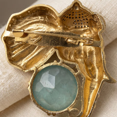 Gold-Tone Elephant Head Brooch with Pastel Green Accent, rear view