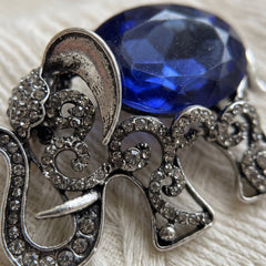 Silver-Tone Blue Elephant Brooch, detail view