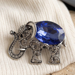 Silver-Tone Blue Elephant Brooch, front view